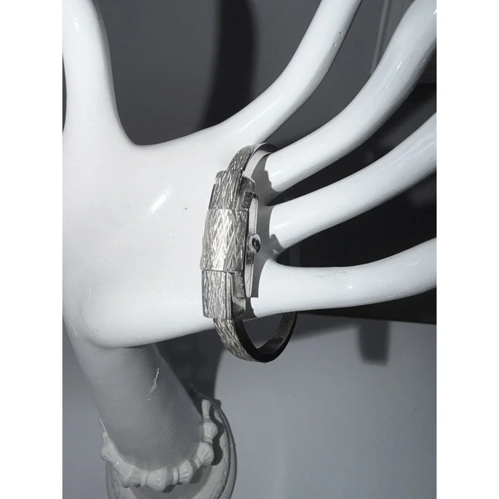Vintage Swiss Consul Windup Watch Silver Peek A‎ Boo Cuff Needs Batteries